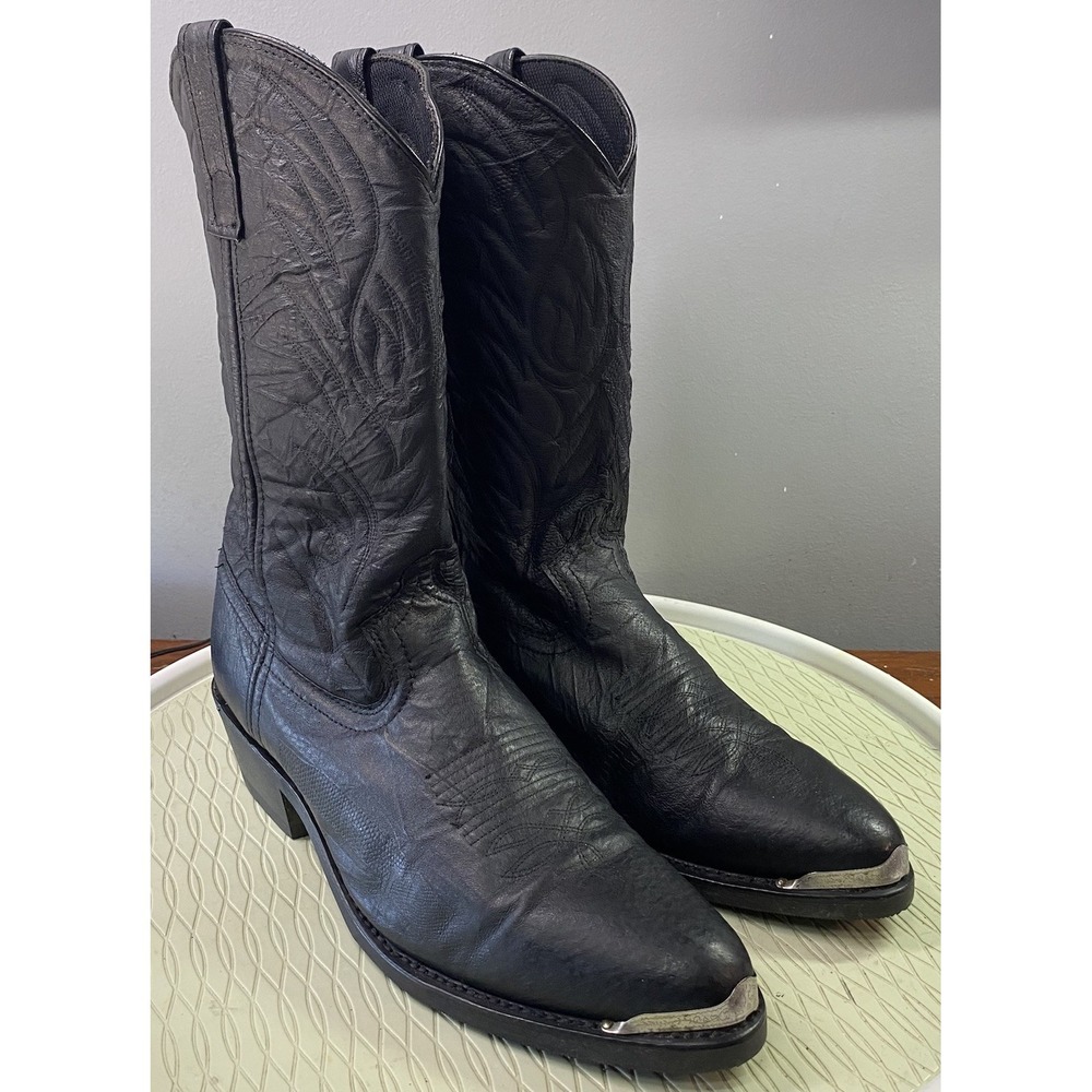 LAREDO Men's Western Black Cowboy Biker Riding Boots Soft Pigskin Leather 11D